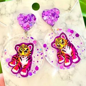 Lisa Frank Tiger Acrylic Sticker Earrings